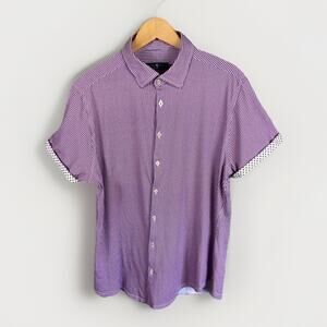 Stone Rose Polo Shirt Flip Contrast Cuff Men’s XXL 100% Cotton Pink Patterned